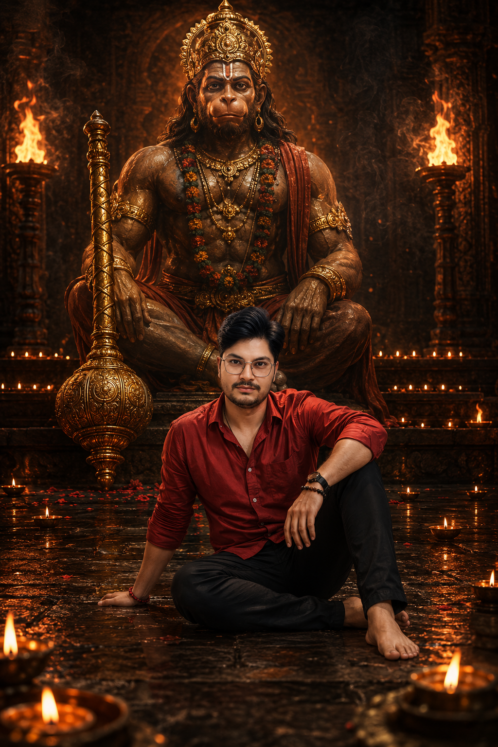 A Devotee Praying to Hanuman